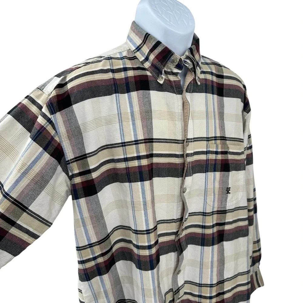Wrangler TWENTY X Shirt Cream & Brown‎ Plaid Button Down Long Sleeve Men's XL